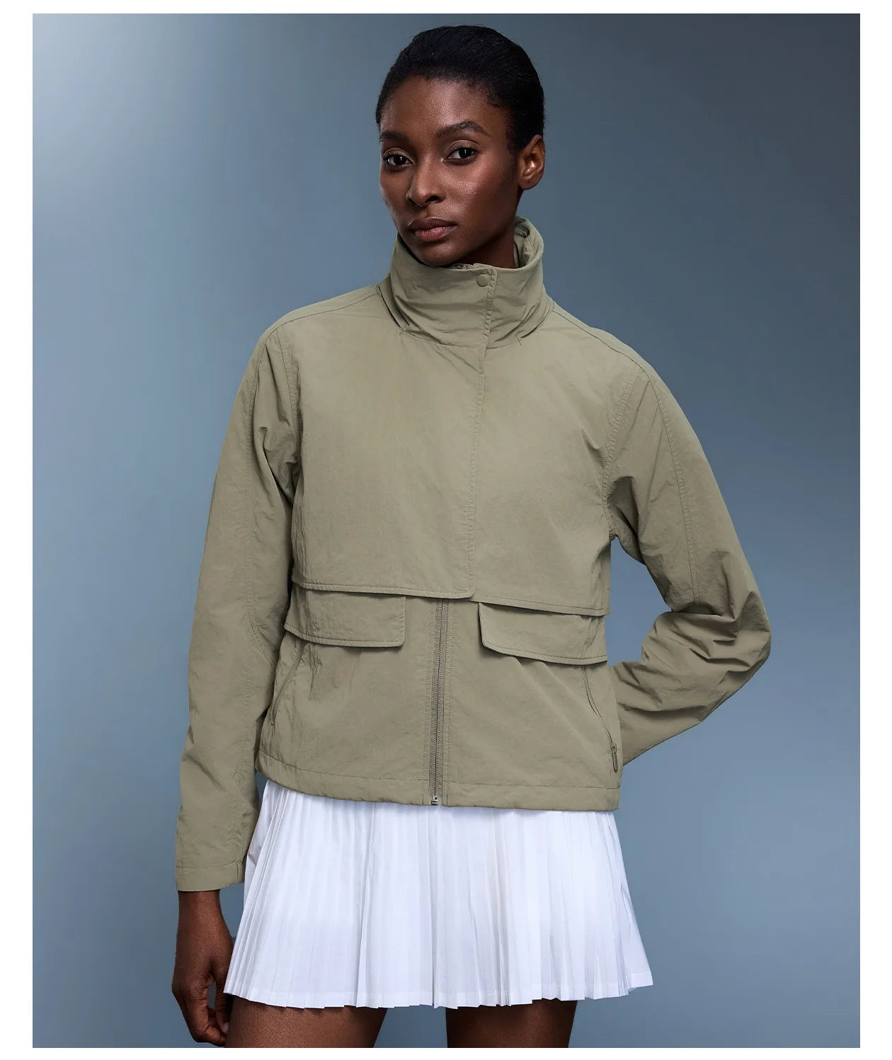 Custom LOGO women's autumn light and breathable waterproof trench coat stand-up collar hooded casual short pocket sports jacket