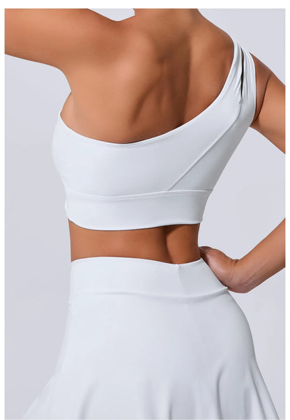 Sexy Women's Sports One Shoulder Bra Gym Push Up Workout Underwear High Strength Support Running Fitness Bra Vest