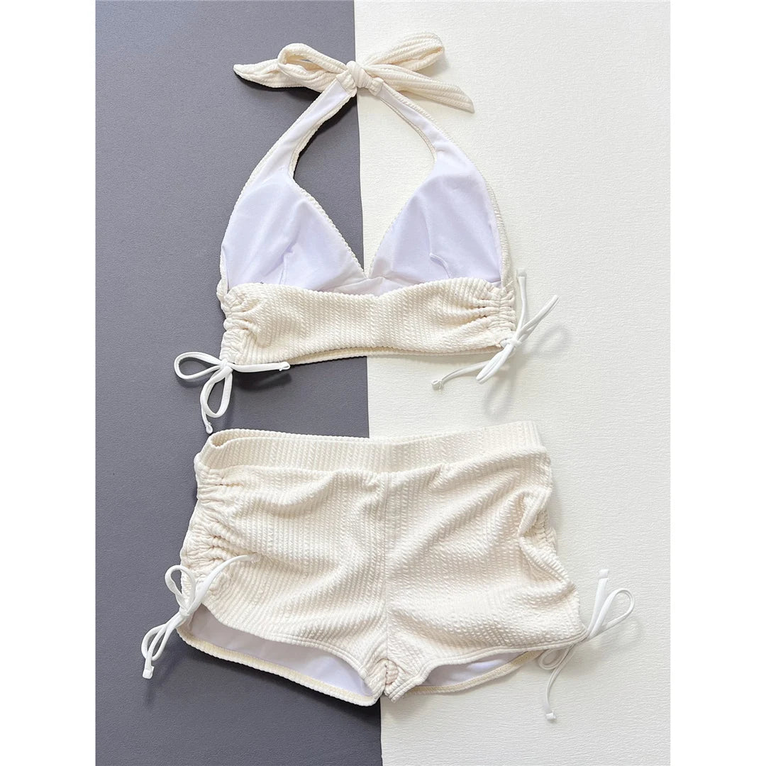 2026 Halter V Neck Shorts Female Swimsuit High Waist Bikini Women Swimwear Two-pieces Bikini set Bather Bathing Suit Swim V5447