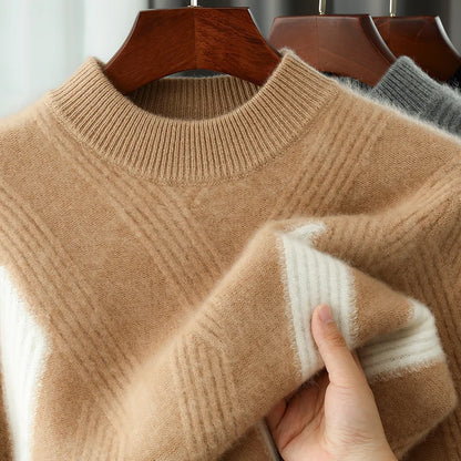 2025 Winter New Product Launch Men's Round Neck Jacquard Cashmere Knit Pullover 100% Pure Wool Men's Sweater Casual Thick Warm
