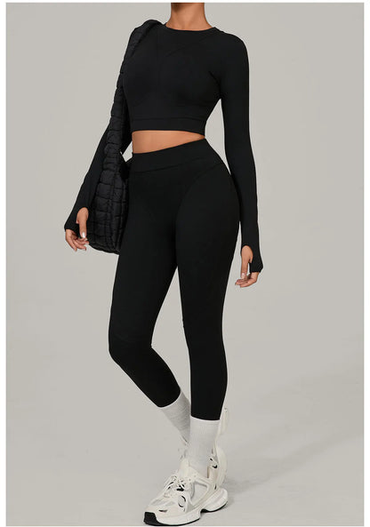 SWELTERING Yoga Suit Women Tracksuit 2PCS Sports Set Fitness Set Quick-Drying Gym Set Running Workout Long Sleeve Yoga Clothing