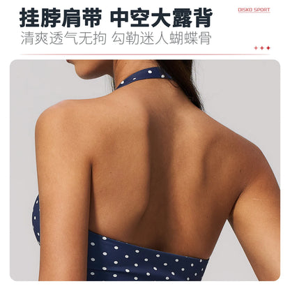 Custom LOGO women's new yoga clothes polka dot printing deep V high elastic three-dimensional fitness two-piece set