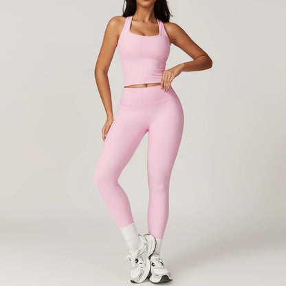 Two Pieces Fitness Yoga Set Women Gym Push Up Running Sportswear Female High Waist Tracksuits Workout Clothers Athletic Wear