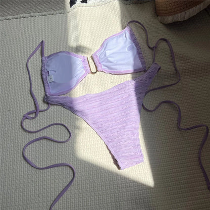 U Neck Wrinkled Crinkled Bikini Women Swimwear Female Swimsuit Two-pieces Bikini set High Cut Bather Bathing Suit Swim V5708B