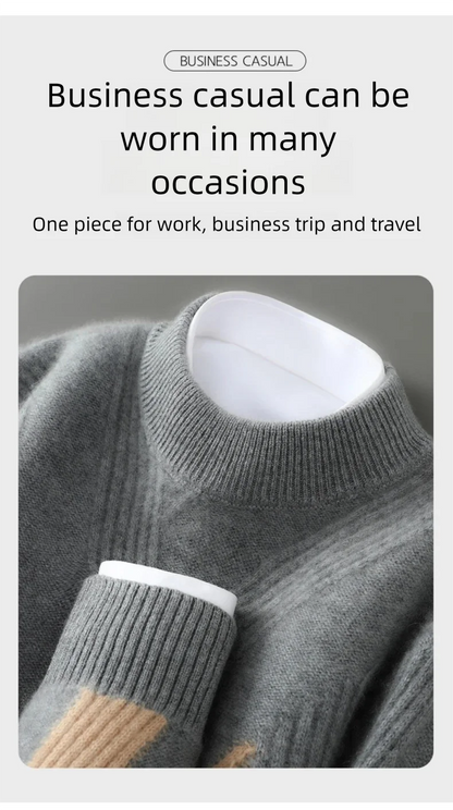 2025 Winter New Product Launch Men's Round Neck Jacquard Cashmere Knit Pullover 100% Pure Wool Men's Sweater Casual Thick Warm