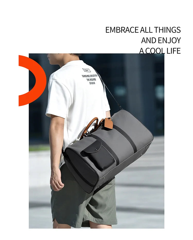 Custom Large Capacity Travel bag Totes Waterproof Crossbody Bag Man  Leather Travel Bag Handheld Bag print logo Business Handbag