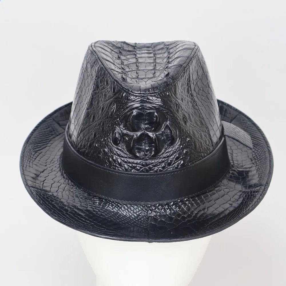 Authentic crocodile leather men's wide-brimed hat exotic style real crocodile leather men's magician foldable hat cowboy hat