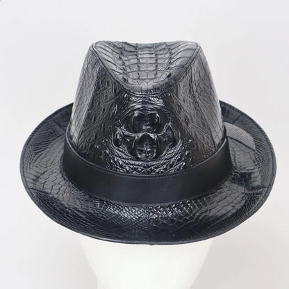 Authentic crocodile leather men's wide-brimed hat exotic style real crocodile leather men's magician foldable hat cowboy hat