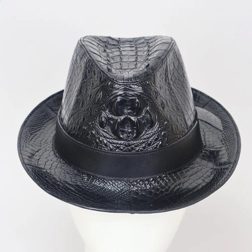 Authentic crocodile leather men's wide-brimed hat exotic style real crocodile leather men's magician foldable hat cowboy hat