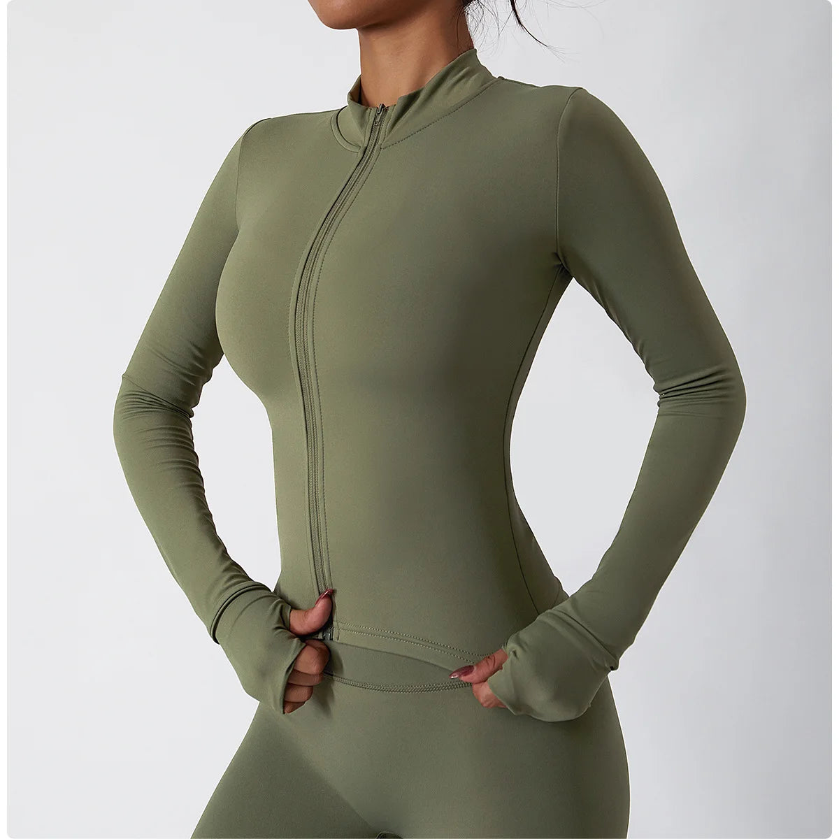 Yoga Shirts For Women Zipper Long Sleeve Fitness Jacket Running Gym Clothes Workout Dry Fit Breathable High Elastic Sports Top