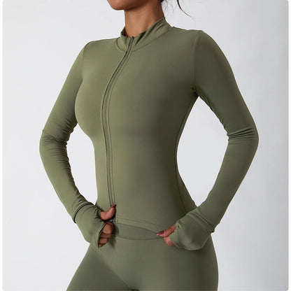 Yoga Shirts For Women Zipper Long Sleeve Fitness Jacket Running Gym Clothes Workout Dry Fit Breathable High Elastic Sports Top