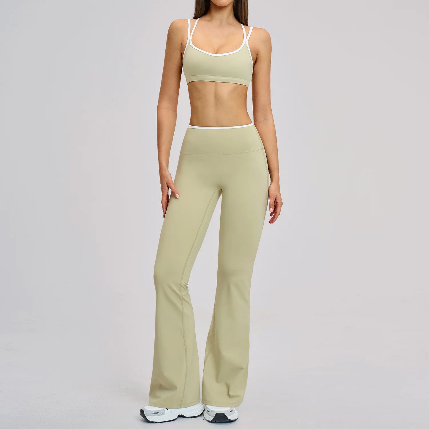 2PCS Workout Clothes Wide Leg Pant Yoga Suits Solid Color Bra Sports Set Gym Tracksuits Female Quick Dry Fitness Suit Sports Set