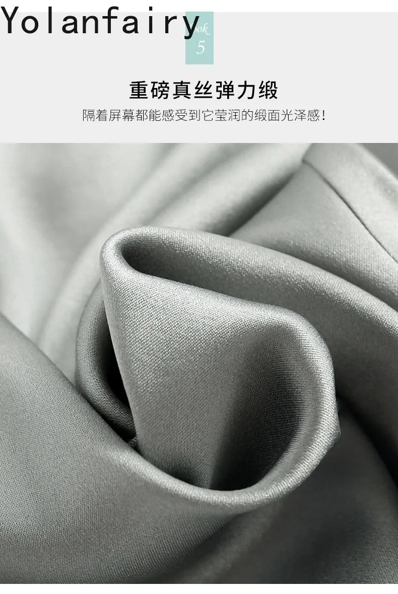 YOLANFAIRY Casual Wide Leg Pants Summer 95% Real Mulberry Silk Women's Pants Korean Loose Trousers Woman Silk Pants Full Length