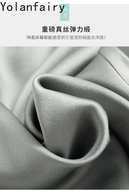 YOLANFAIRY Casual Wide Leg Pants Summer 95% Real Mulberry Silk Women's Pants Korean Loose Trousers Woman Silk Pants Full Length