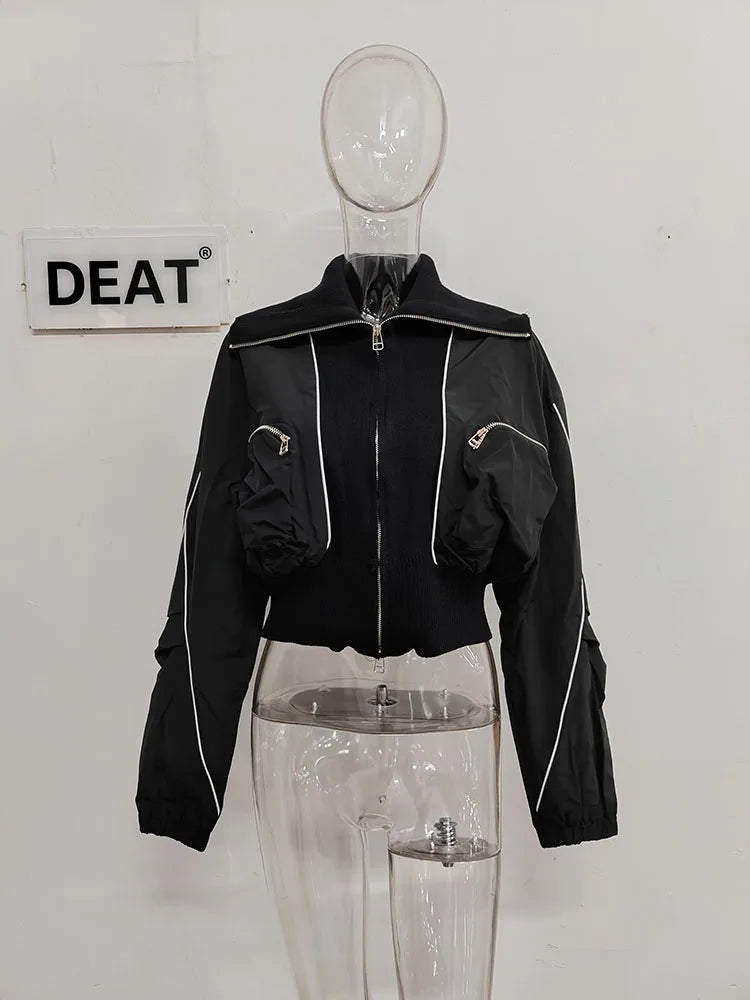DEAT Fashion Women's Jackets Big Lapel Long Sleves Waist Retraction Zipper 3D Pockets Decoration Coats Spring 2025 New 7AB1819