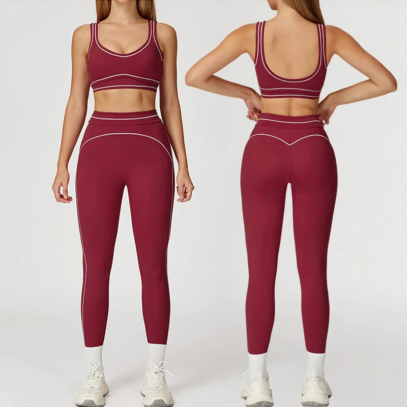 TRY TO BN Women's Tracksuit Sport Bra Yoga Set Contrasting Color High Waist Leggings Fitness Two Pieces Suit Running Gym Clothes