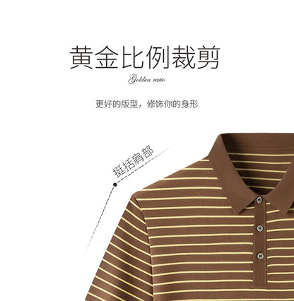 Men's Lyocell shirt summer new casual striped short sleeved T-shirt Polo collar breathable comfortable knitted pullover