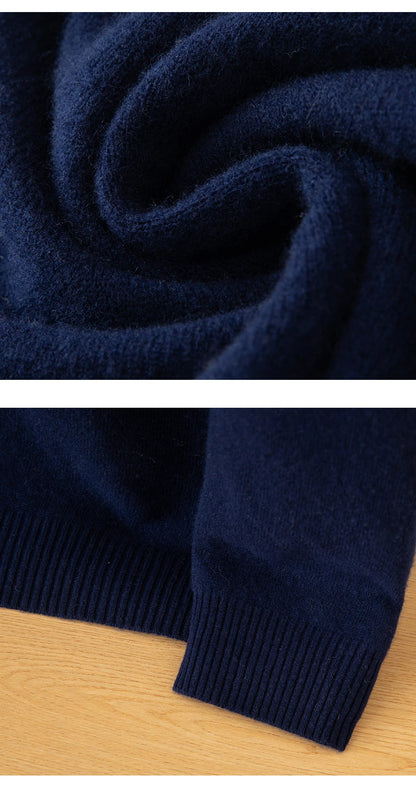Autumn Winter 100%Wool Knit Pullover Men's O-Neck Color Block Sweater Jumper Fashion Thicken Loose Tops Clothing Warm Base Shirt