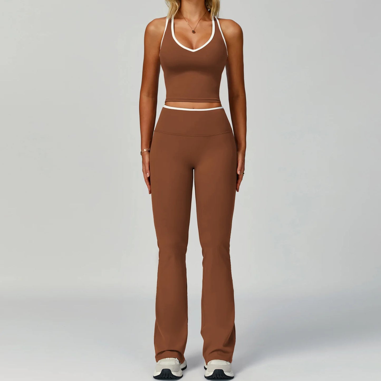 2PCS Workout Clothes Wide Leg Pant Yoga Suits Solid Color Bra Sports Set Gym Tracksuits Female Quick Dry Fitness Suit Sports Set