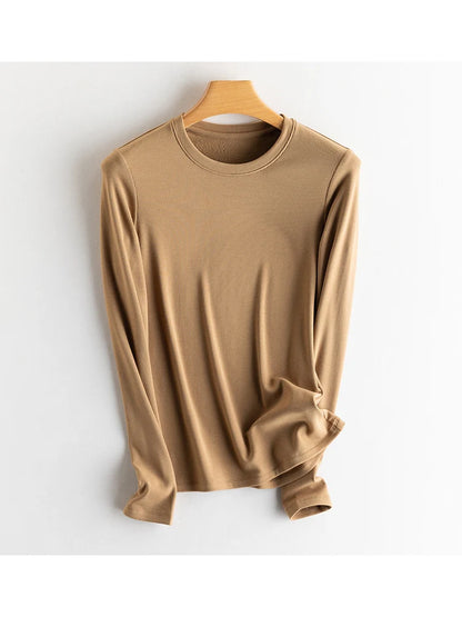 SuyaDream, Women Bottoming T Shirt, Silk Viscose Blend, Long Sleeves, Solid Basic Thermal  Shirt, 2024 Autumn Winter Top