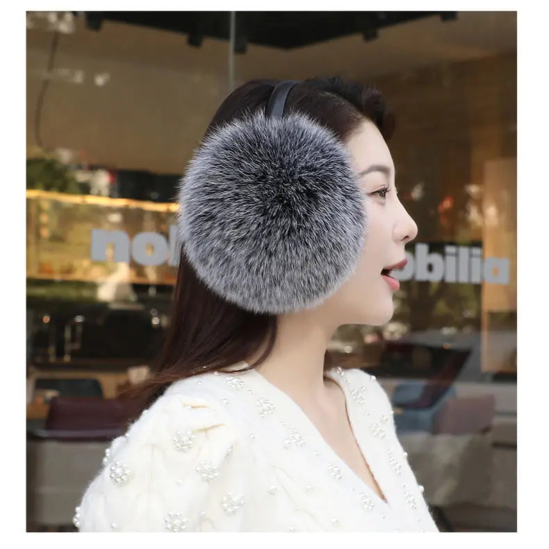 New Arrival Women 100% Real Fox Fur Ear Cover Plush Genuine Fox Fur Earmuff Winter Lady Big Pompoms Fox Fur Fluffy Earmuffs Warm