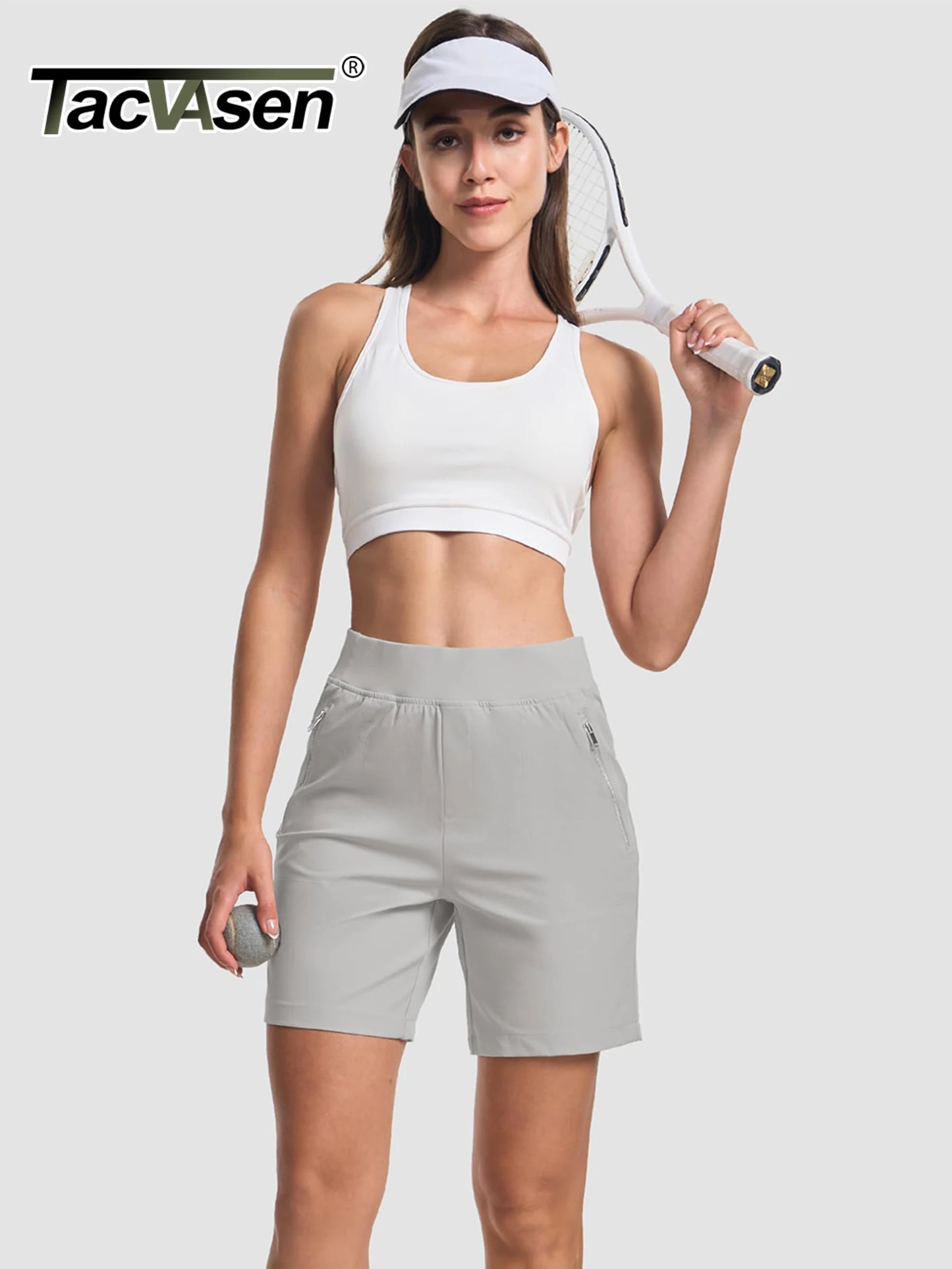 TACVASEN Women's High Waisted Hiking Golf Shorts with 4 Pockets 7" Lightweight Stretchy Athletic Running Summer Shorts Quick Dry