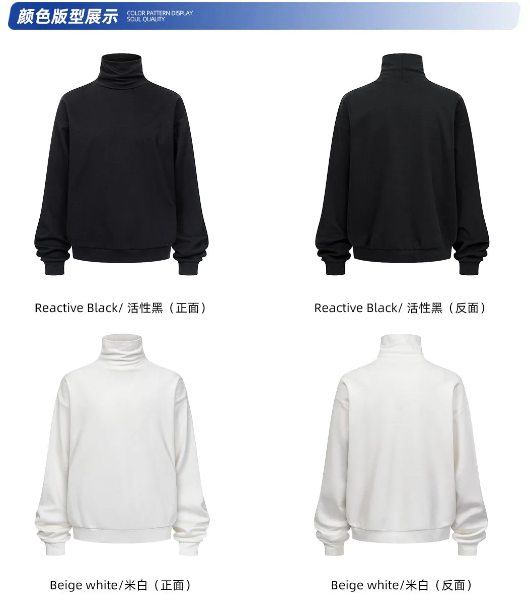 Custom LOGO Men's 305G Spring  Autumn New Cotton Polyester Turtleneck Casual Warm  High Elastic Couple Long Sleeve T-Shirt