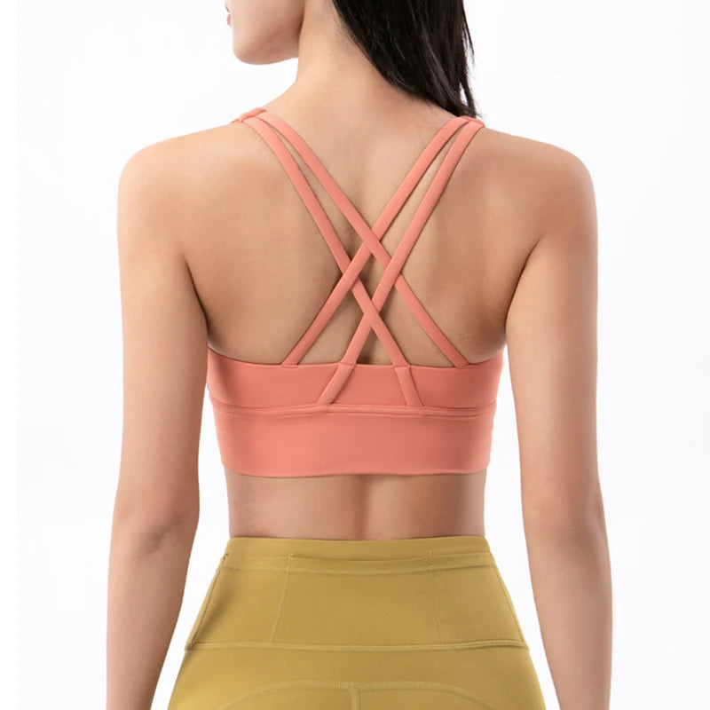 SOISOU Top Women Bra Cropped Bralette Gym Yoga Sports Bra Cross Sexy Back Female Bra Breathable Top Women's Underwear 25 Colors