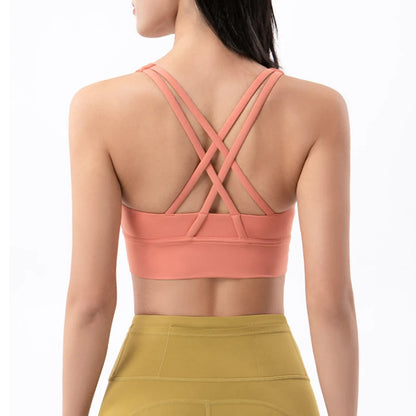 SOISOU Top Women Bra Cropped Bralette Gym Yoga Sports Bra Cross Sexy Back Female Bra Breathable Top Women's Underwear 25 Colors