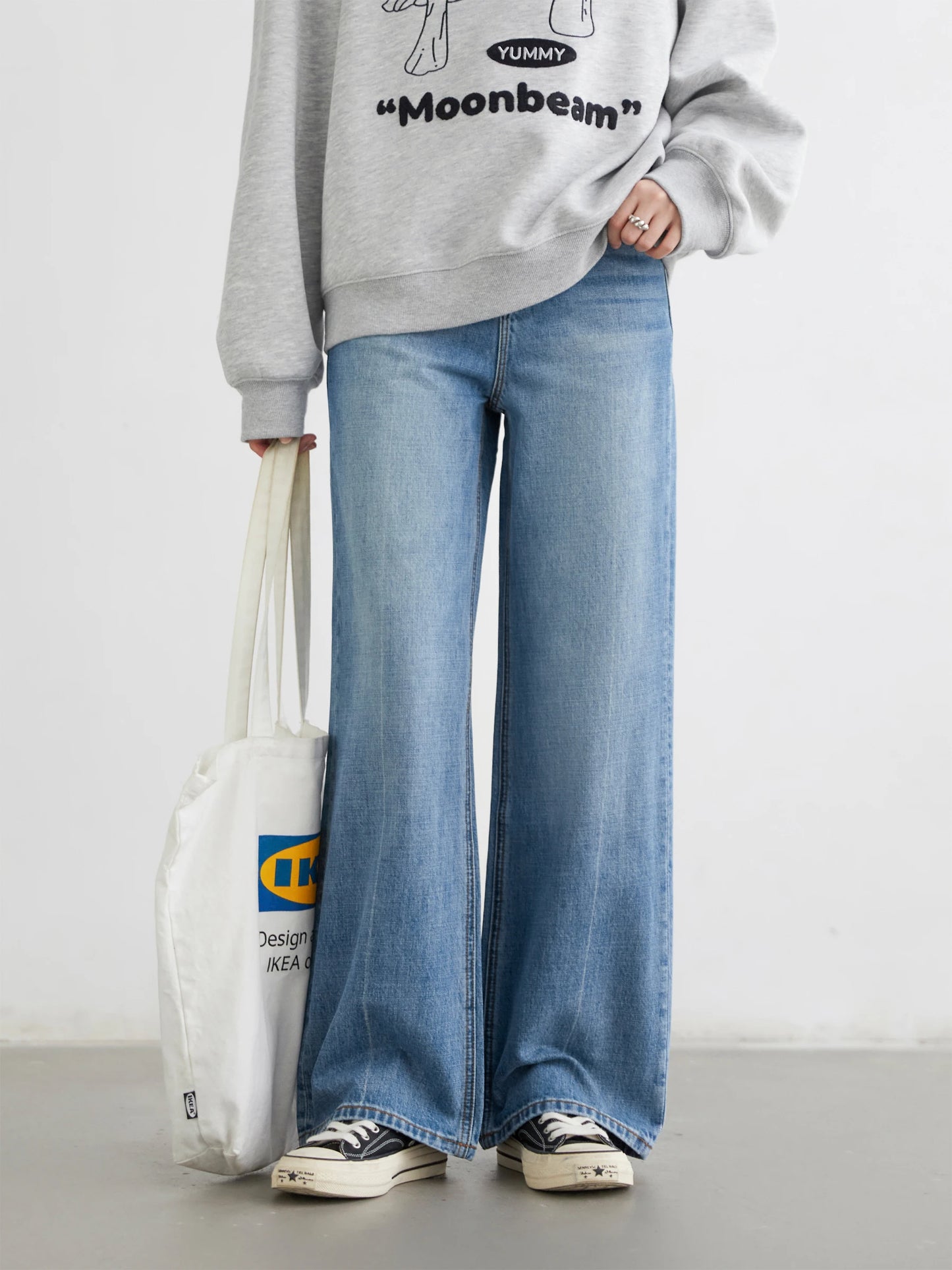 CHIC VEN Women Jeans Blue Loose Casual Solid New Retro Cotton Wide Leg Denim Pants Female Trousers Spring Autumn 2025