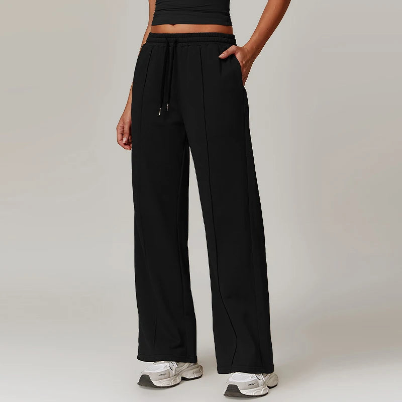 Hearuisavy Winter Pocket High Waist Jogger Sports Pants Female Fitness Gym Pants Casual Loose Sweatpants Wide Leg Trousers