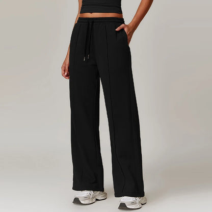 Hearuisavy Winter Pocket High Waist Jogger Sports Pants Female Fitness Gym Pants Casual Loose Sweatpants Wide Leg Trousers