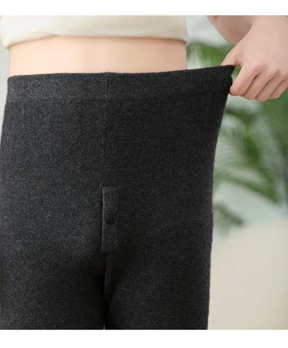 100% Cashmere Knit Leggings Men Winter Wearing Thermal Underwear High Waist Trousers Solid Thicken Elasticity Ankle-Length Pants