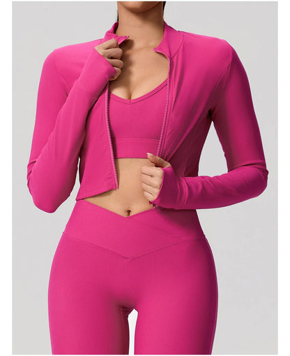 Summer Women Gym Zipper Long Sleeve Jacket Outdoors Workout Yoga Top Female Slim tight Clothes Women Quick-Dry Sportswear