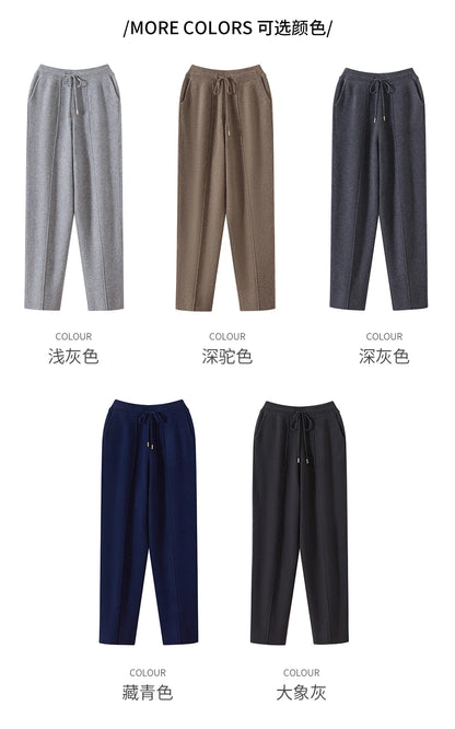 Men's Wool Pants Elastic Waist 2025 Autumn Winter Thick Casual Cashmere Trousers 100% Merino Wool Knitted Mid Seam Sport Pants