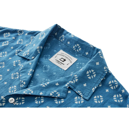 Vintage Indigo Print Shirt Men Summer New Blue Dyed Cuban Lapel Short Sleeve Single Breasted Shirt Cotton Casual Cardigan Tops