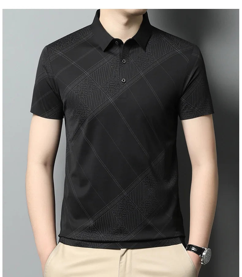 YOLANFAIRY Mulberry Silk T Shirt Men Polo Shirt Mens Shirts Short Sleeves Polos Hombre Manga Corta Summer Mens Clothing 2024