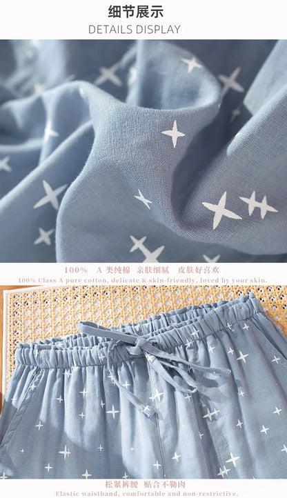 2026 Spring/Summer New Couple Sleeper Pants 100% Cotton Gauze Men's and Women's Casual Loose Home Thin Pants bottoms womens