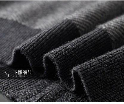 Autumn Winter 100% Merino Wool Knitted Zipper Cardigan Men's Half High Collar Herringbone Pattern Thick Coat Casual Warm Jacket