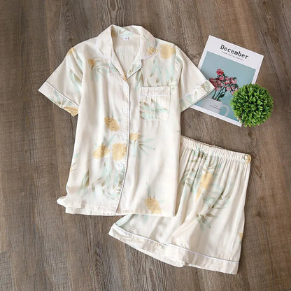 Summer new ladies 100%viscose pajama set short-sleeved shorts thin section home service loose large size two piece set plus size
