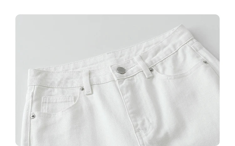 CHIC VEN Women Pants White Slim High Waisted Cotton Straight Leg Casual Slim Leg Jeans Girl Trouser Spring Autumn 2025