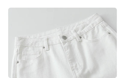 CHIC VEN Women Pants White Slim High Waisted Cotton Straight Leg Casual Slim Leg Jeans Girl Trouser Spring Autumn 2025