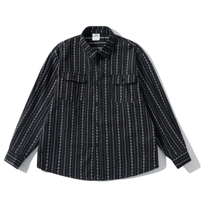 2026 New Japanese Retro Amekaji Ethnic Style Striped workwear shirt for men and women, loose artistic youth long sleeved shirt