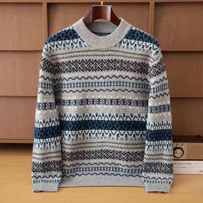 Autumn/Winter New Men's Sweater Jumper 100% Pure Wool Knitt Half High Neck Pullover Business Casual Jacquard Thickened Menswear