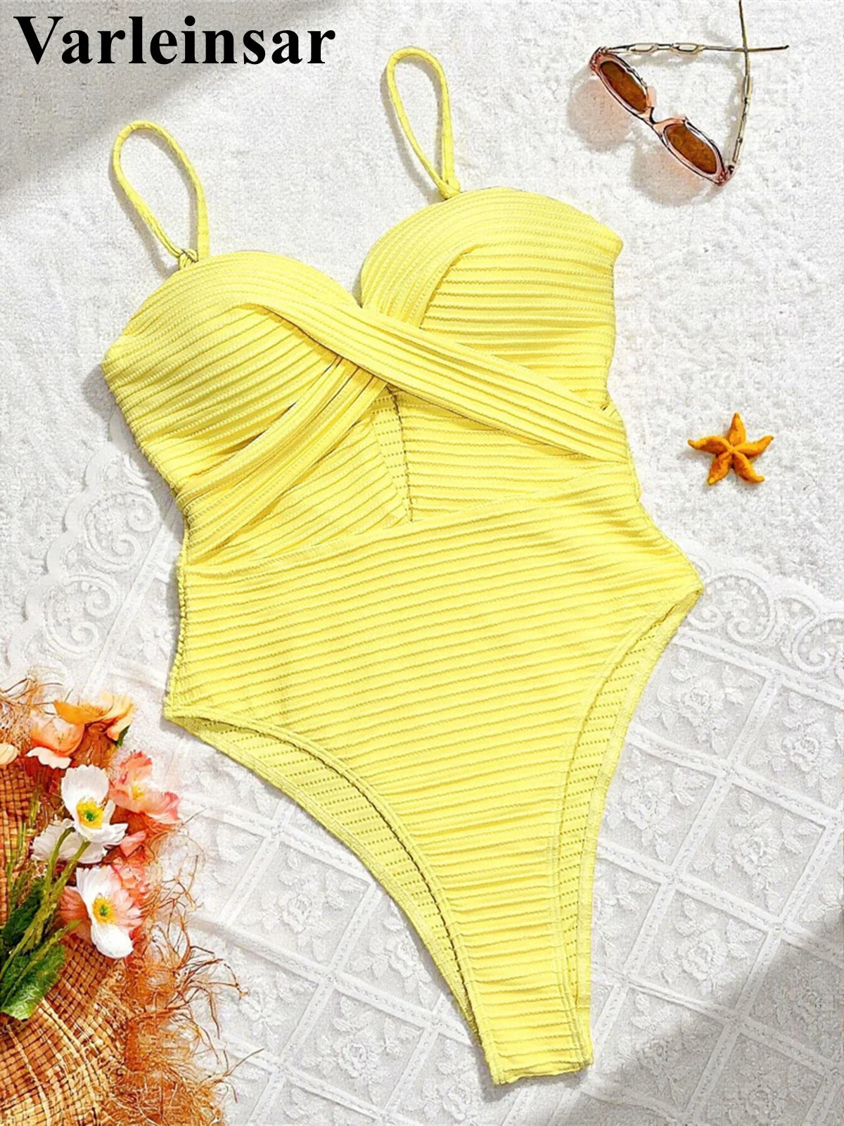 Sexy Ribbed Cut Out U Neck Women Swimwear One Piece Swimsuit Female Monokini High Cut Leg Padded Bather Bathing Suit Swim V7604
