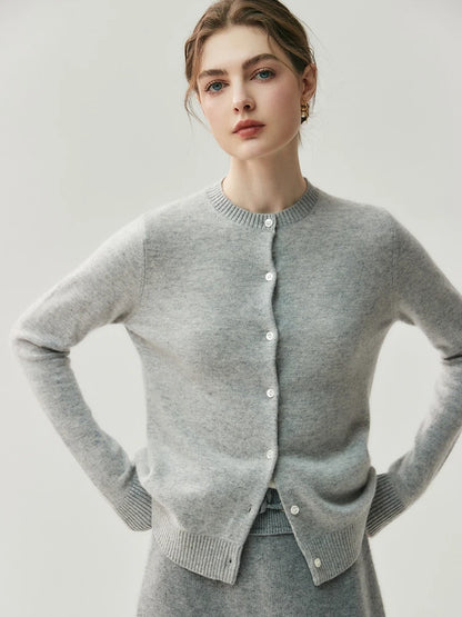 CHICUU Autumn Winter Women Thick O-neck Cardigan Basic Simple 100% Cashmere Sweater Solid Long Sleeve Cardigan Coat Knitwear