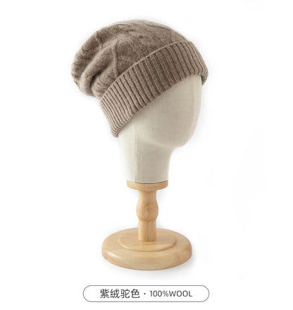 DjzDsm 100%Pure Wool Women's Hat For Winter Warm Soft Luxury Cashmere Twists Slouchy Street y2k Women's Hat