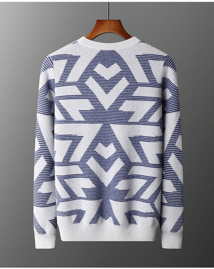 Men's Autumn Winter New 100% Cashmere O-Neck Sweater Fashion Knitted Jacquard Pullover Top Color blocked Thickened Men's Wear