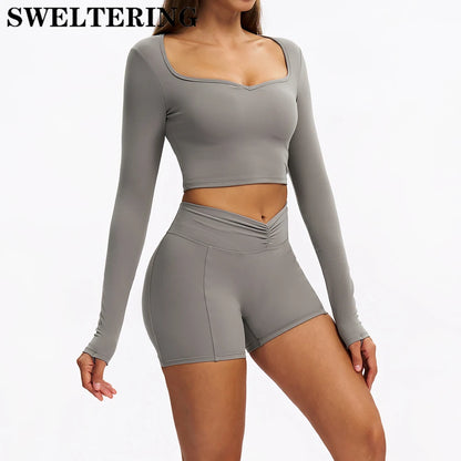 SWELTERING 2PCS Yoga Set Fitness Gym Tracksuit Sportswear Women Workout Outfits High Waist Leggings Sports Bra Athletic Wear