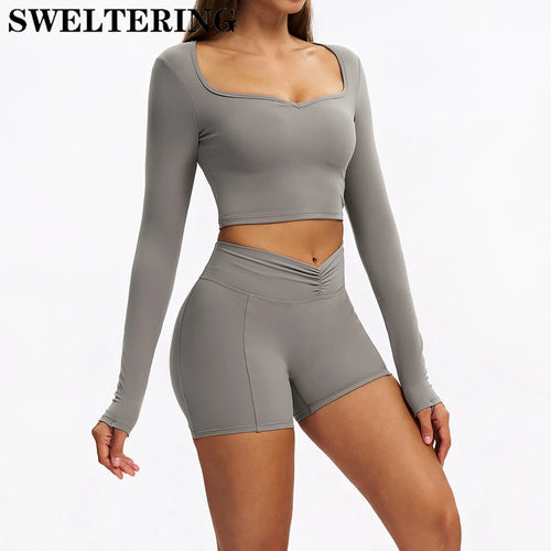 SWELTERING 2PCS Yoga Set Fitness Gym Tracksuit Sportswear Women Workout Outfits High Waist Leggings Sports Bra Athletic Wear